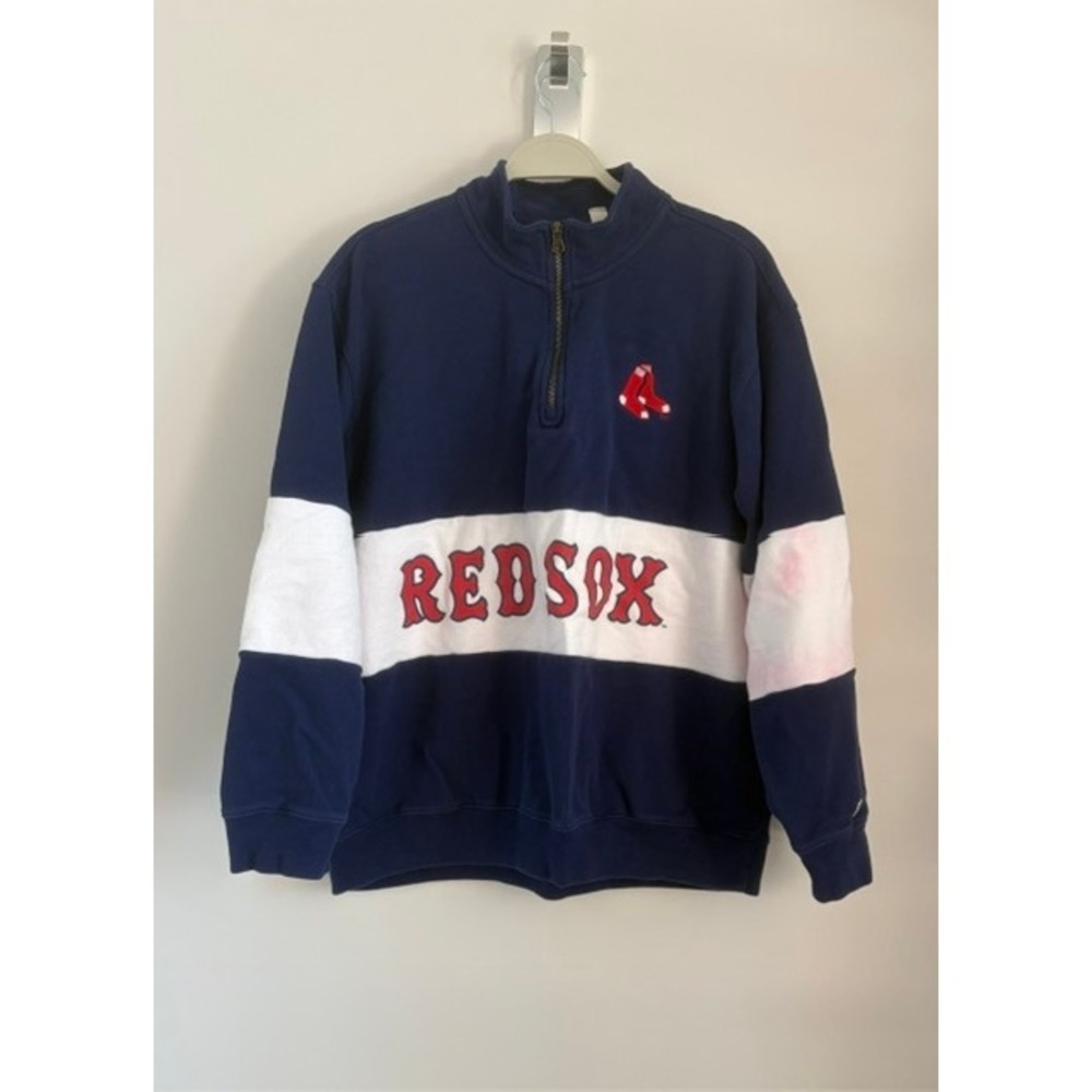 Tailgate Boston Red Sox Mens XL Quarter‎ Zip Navy Blue White Stripe Sweatshirt